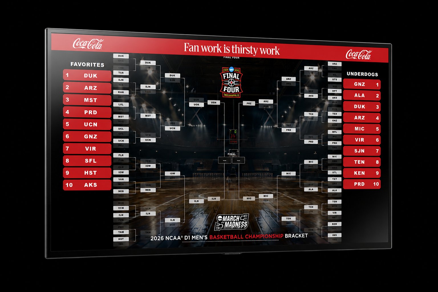 Live LED March Madness bracket wall at The Cosmopolitan, produced in partnership with LNL Agency.